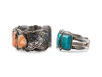 Navajo Silver Cuff Bracelets, with Inlay