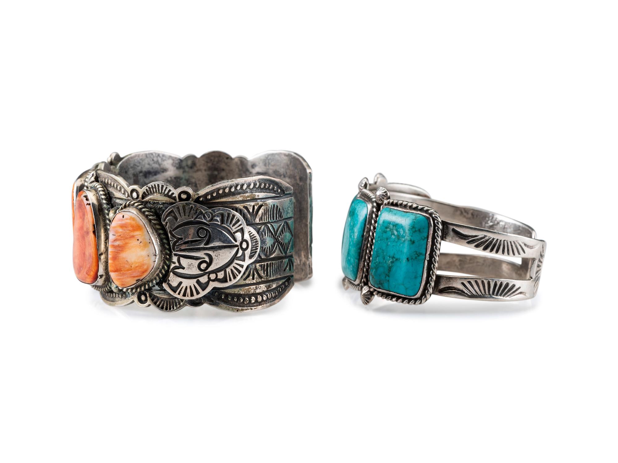 Navajo Silver Cuff Bracelets, with Inlay