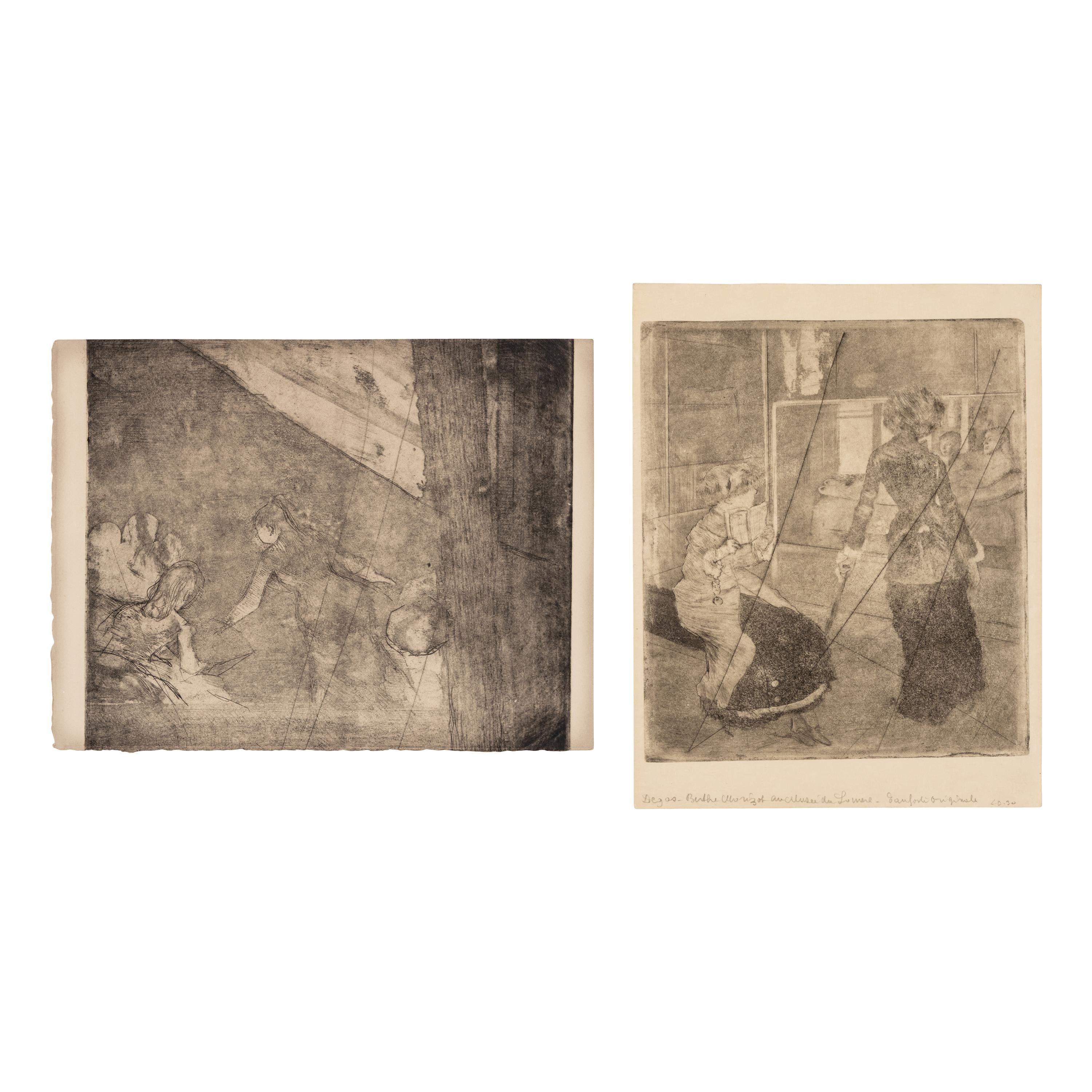 Edgar Degas (French, 1834-1917) — Mary Cassatt au Louvre, Musée des Antiques and At the Café des Ambassadeur s (two works), ca. 1879-80