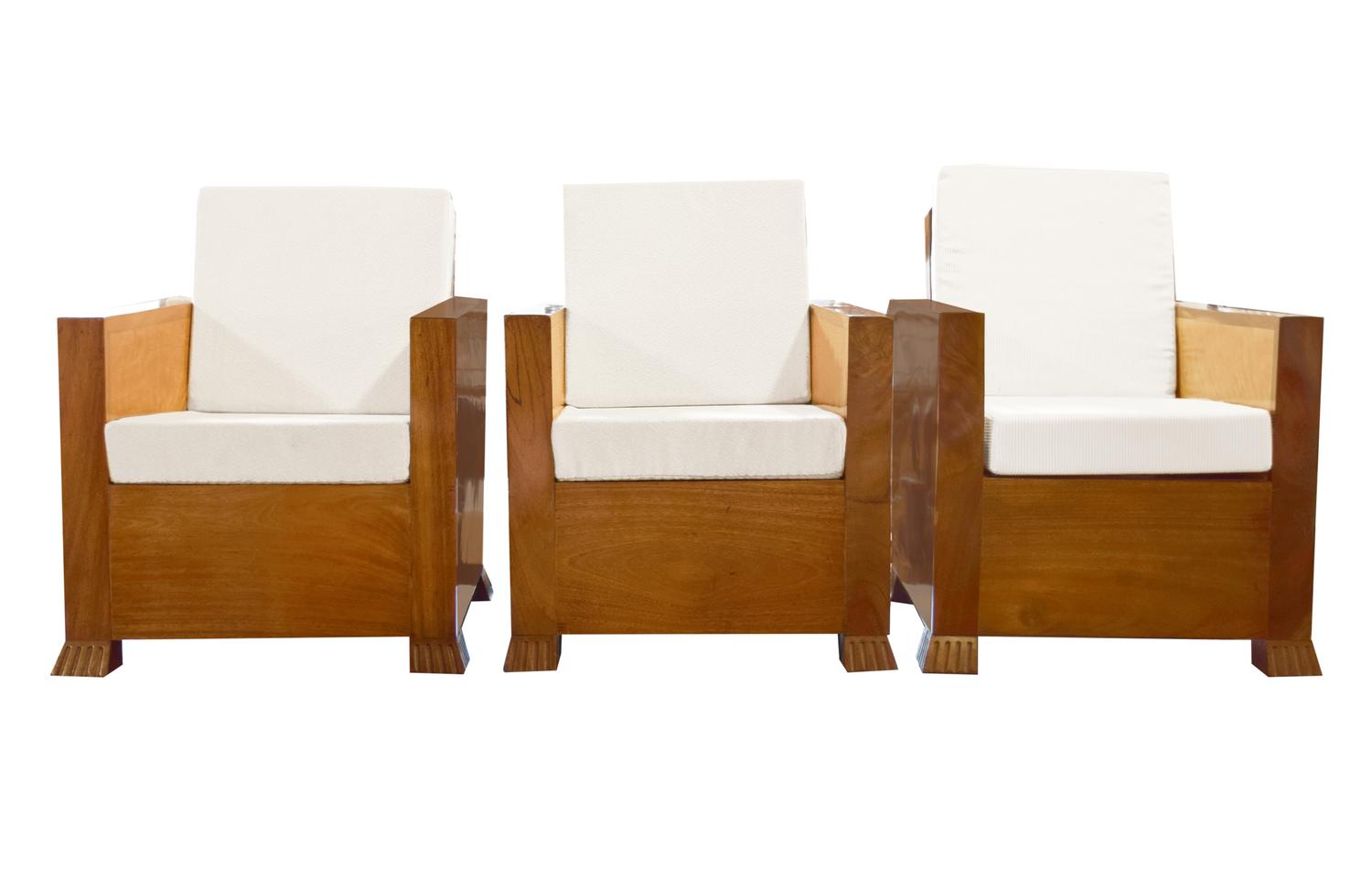 A Set of Three Burl Wood Club Chairs 26" W x 33.5" D x 34" H — Germany, Circa 1930