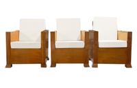 A Set of Three Burl Wood Club Chairs 26" W x 33.5" D x 34" H — Germany, Circa 1930
