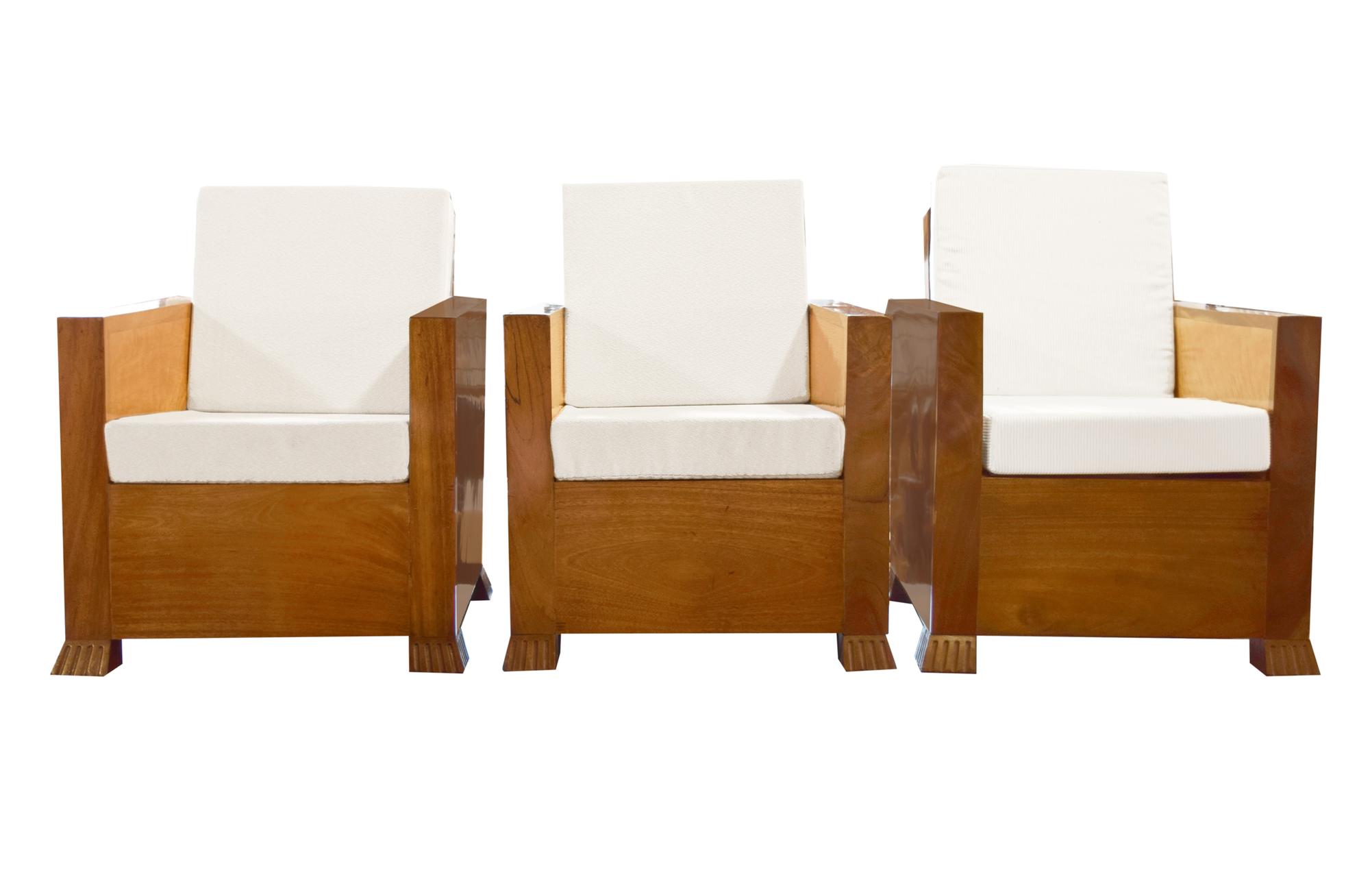 A Set of Three Burl Wood Club Chairs 26" W x 33.5" D x 34" H — Germany, Circa 1930