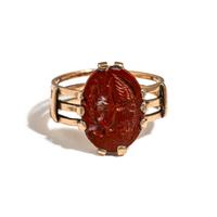 A Roman Red Jasper Ring Stone with Princess Leda and the Swan — Set in a gold ring
