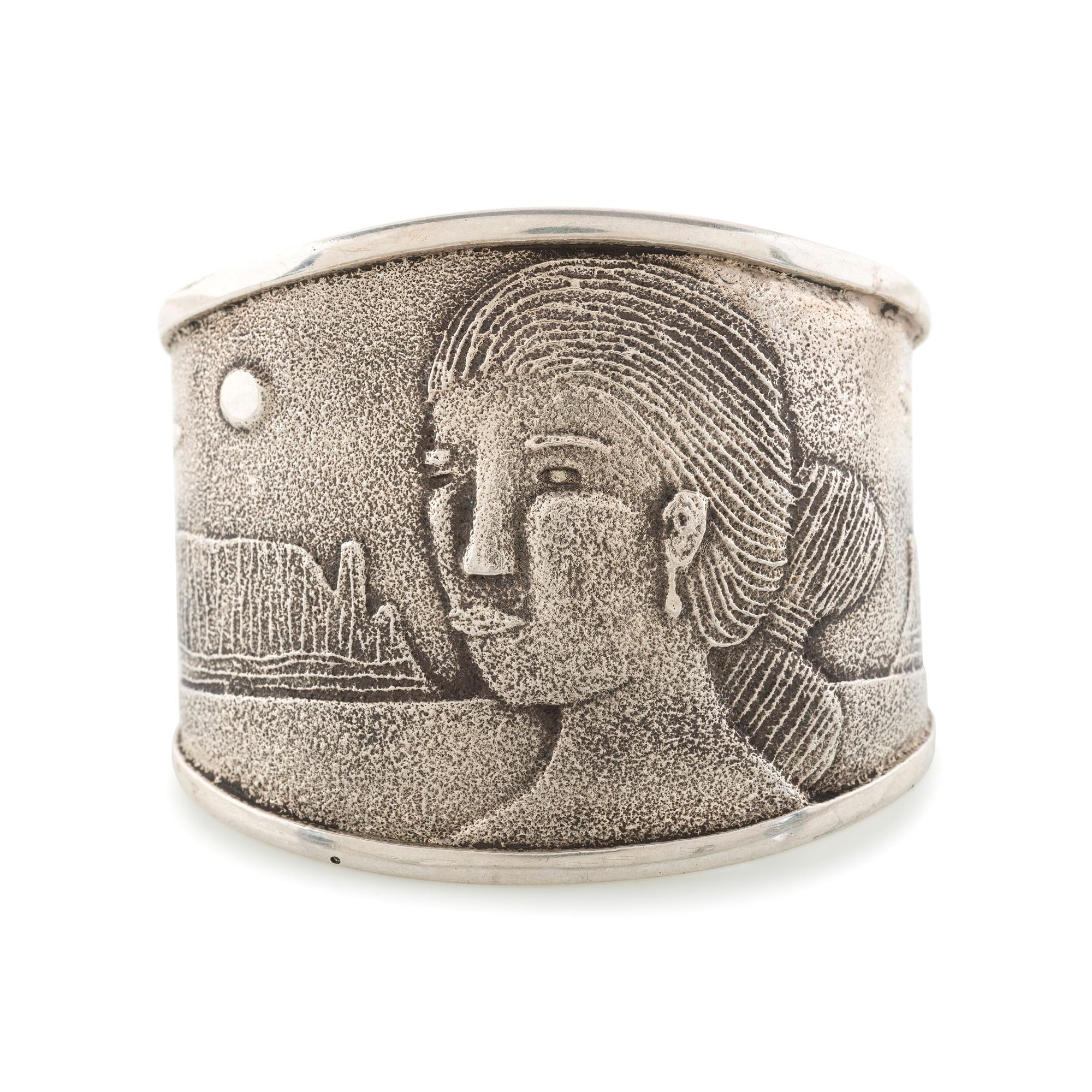 Tufa Cast Sterling Silver Figural Cuff Bracelet