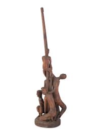 A Folk Art Carved Wood Figural Group