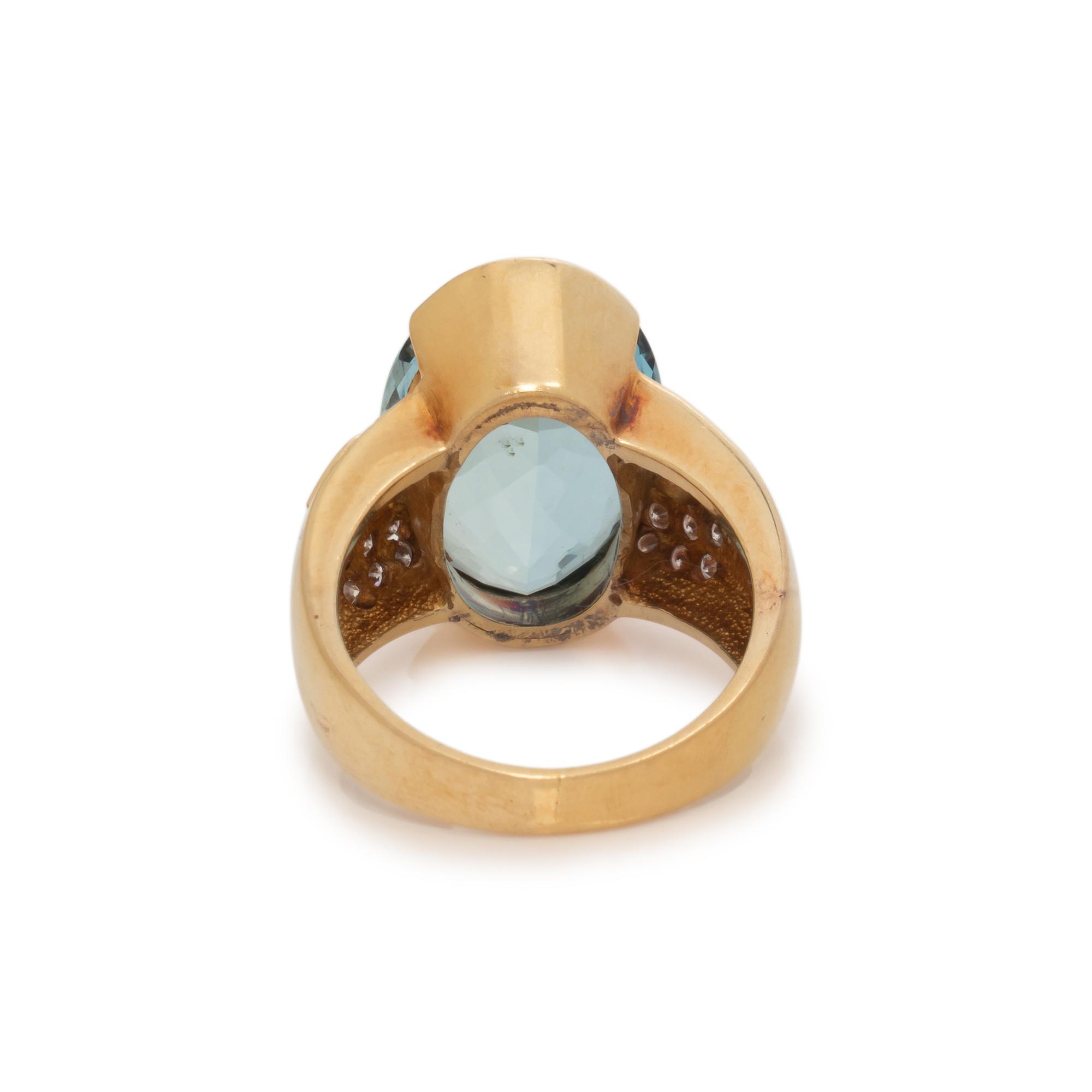 YELLOW GOLD, AQUAMARINE, AND DIAMOND RING