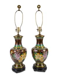 A Pair of Chinese Cloisonne Vases Mounted as a Lamps