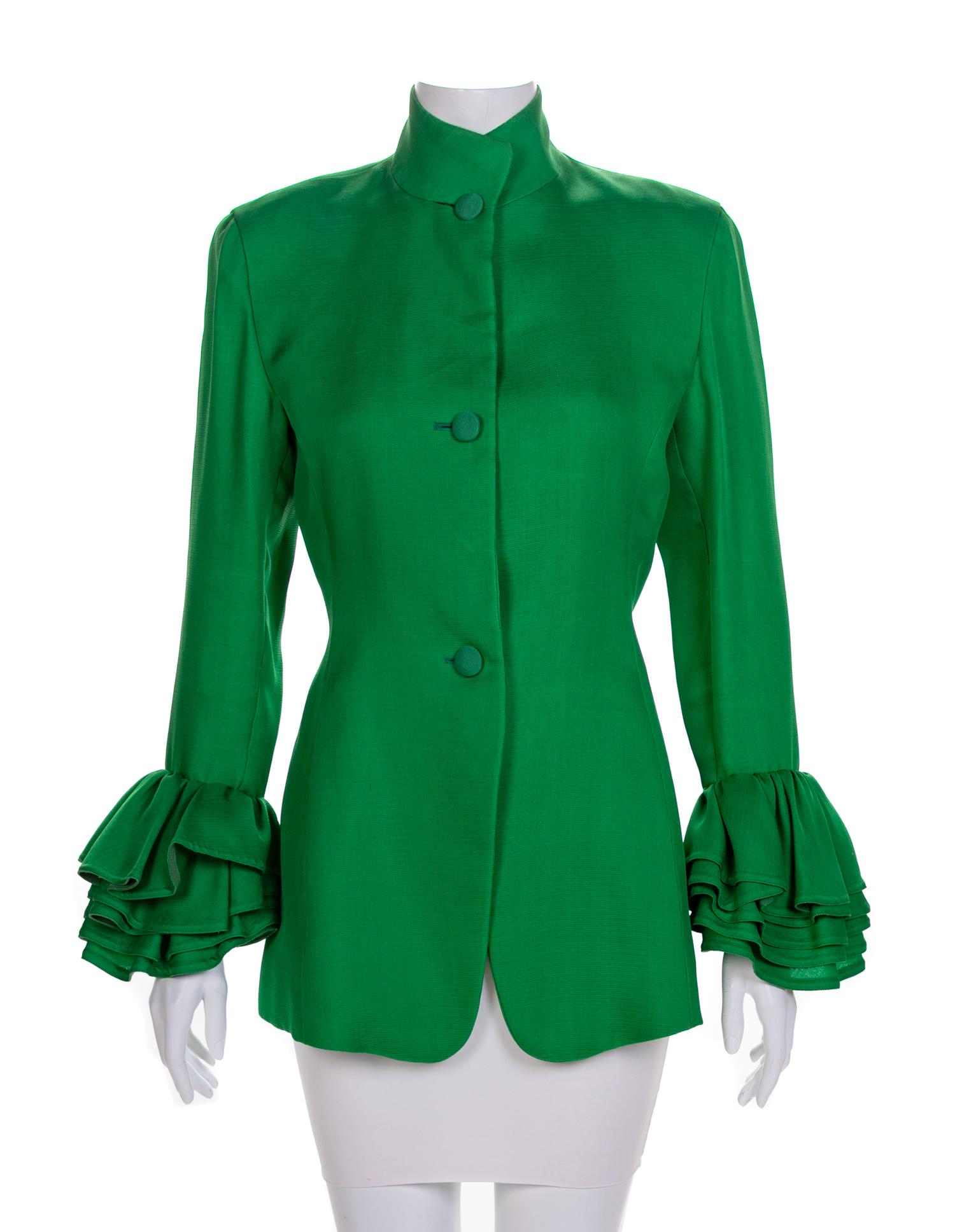Isaac Mizrahi Green Silk Jacket, 1980-90s Size label: 8