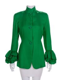 Isaac Mizrahi Green Silk Jacket, 1980-90s Size label: 8