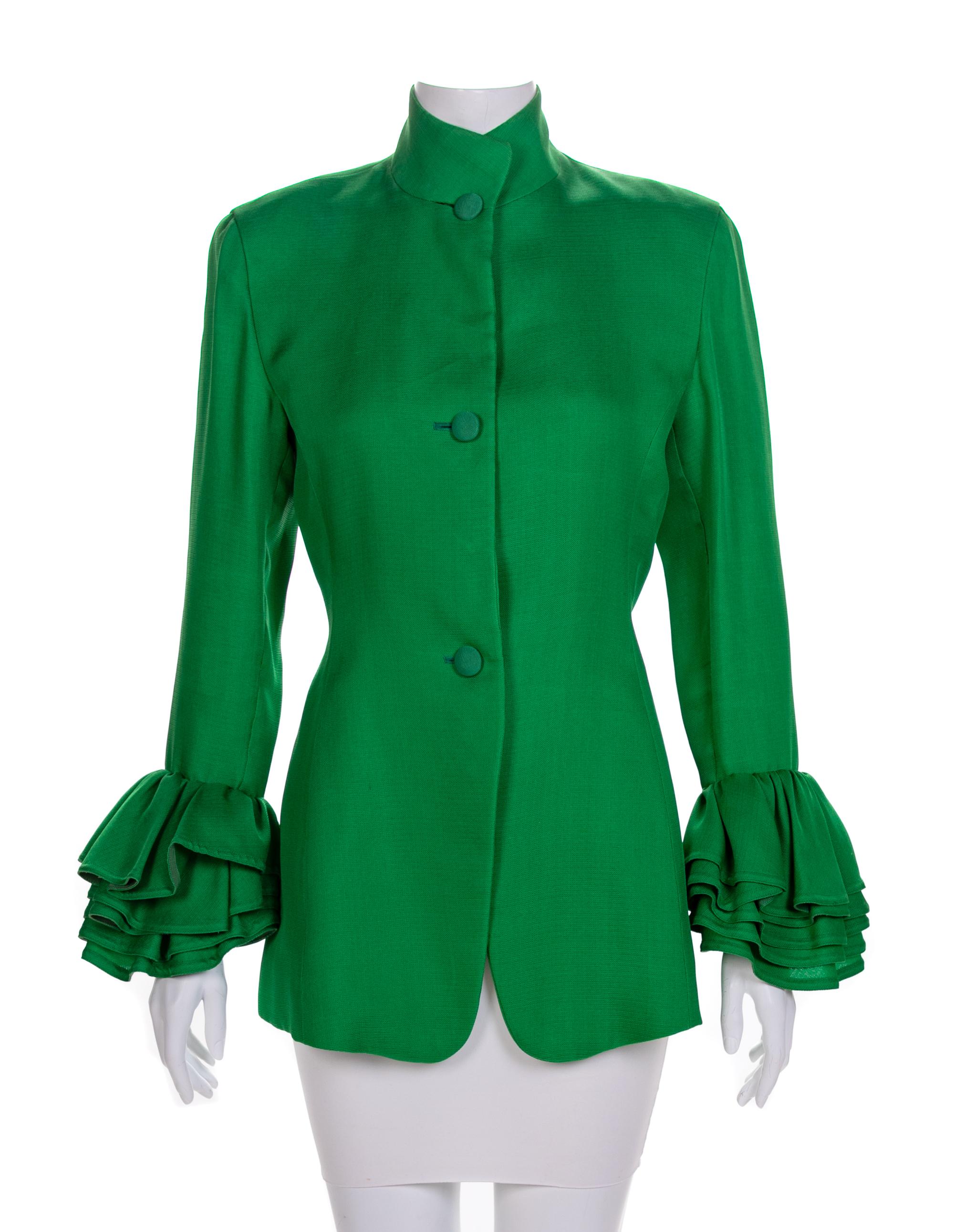 Isaac Mizrahi Green Silk Jacket, 1980-90s Size label: 8