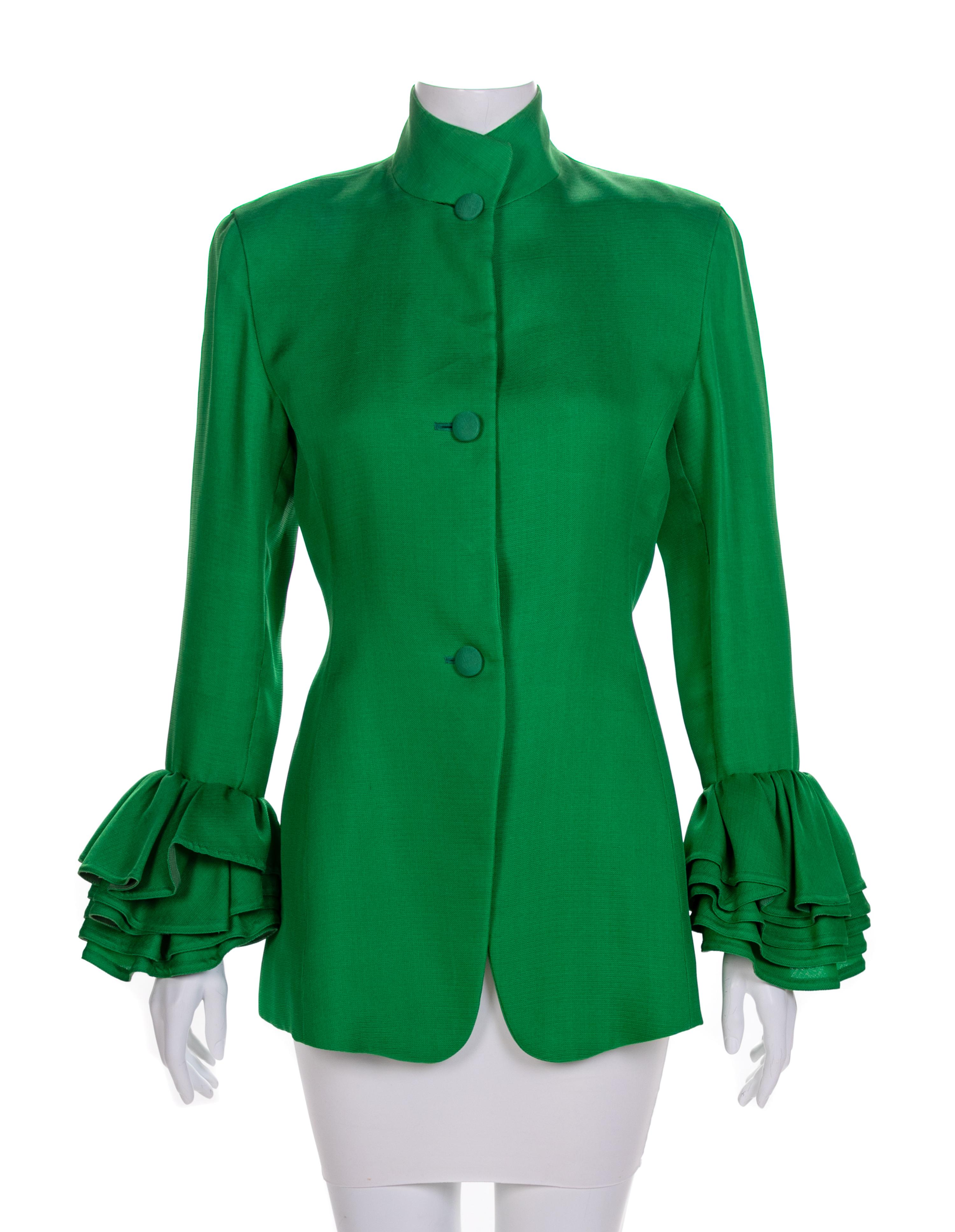 Isaac Mizrahi Green Silk Jacket, 1980-90s Size label: 8