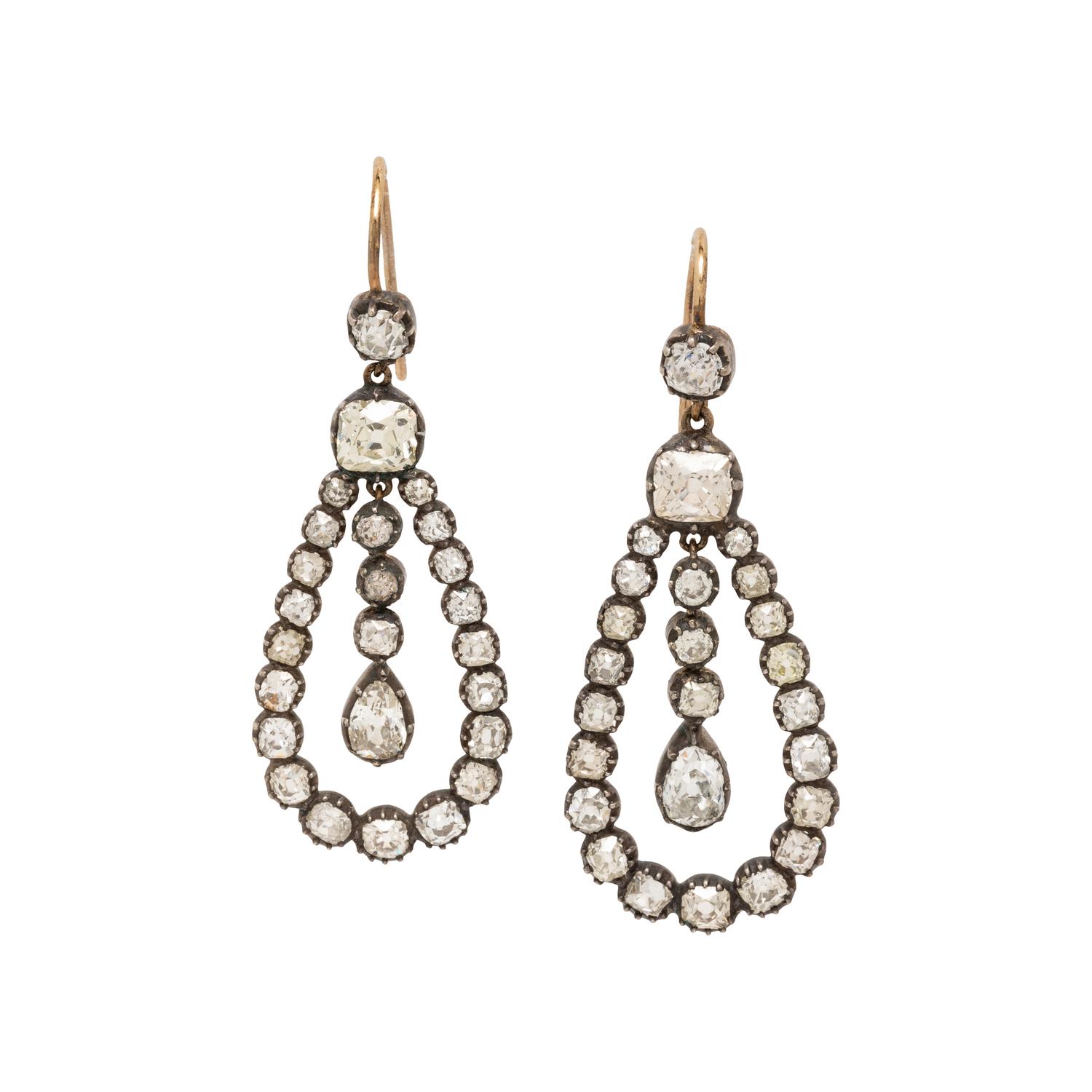 ANTIQUE, DIAMOND PENDANT EARRINGS