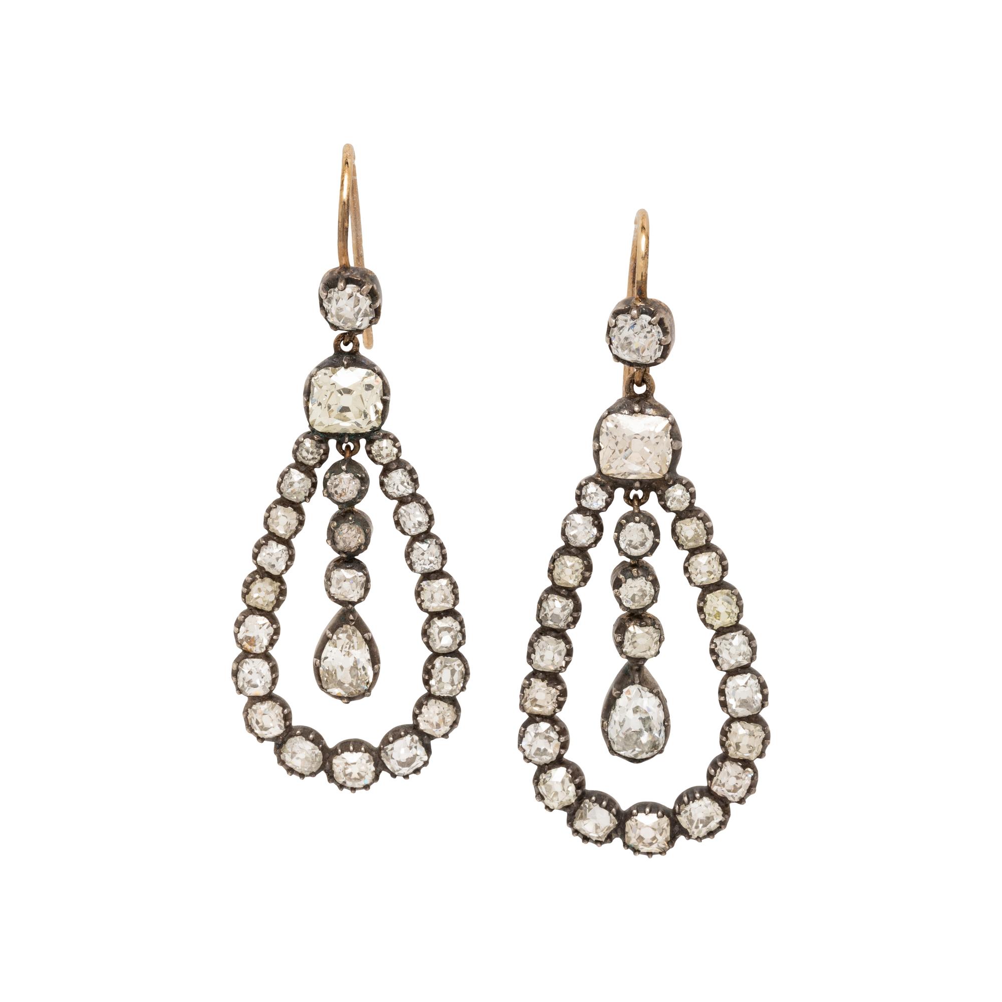 ANTIQUE, DIAMOND PENDANT EARRINGS