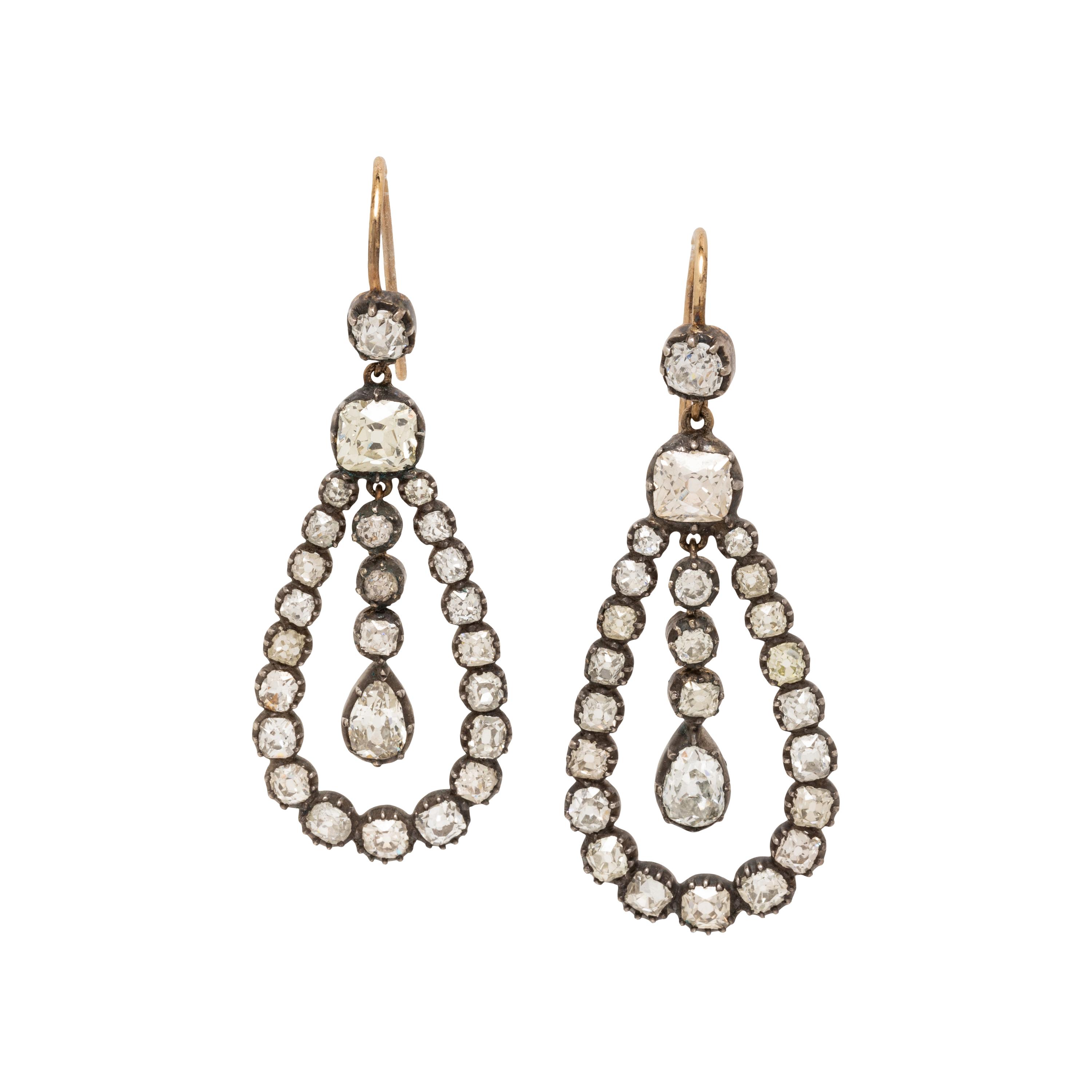 ANTIQUE, DIAMOND PENDANT EARRINGS