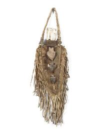A Fringed Leather or Hide Bag with Attached Arrowheads