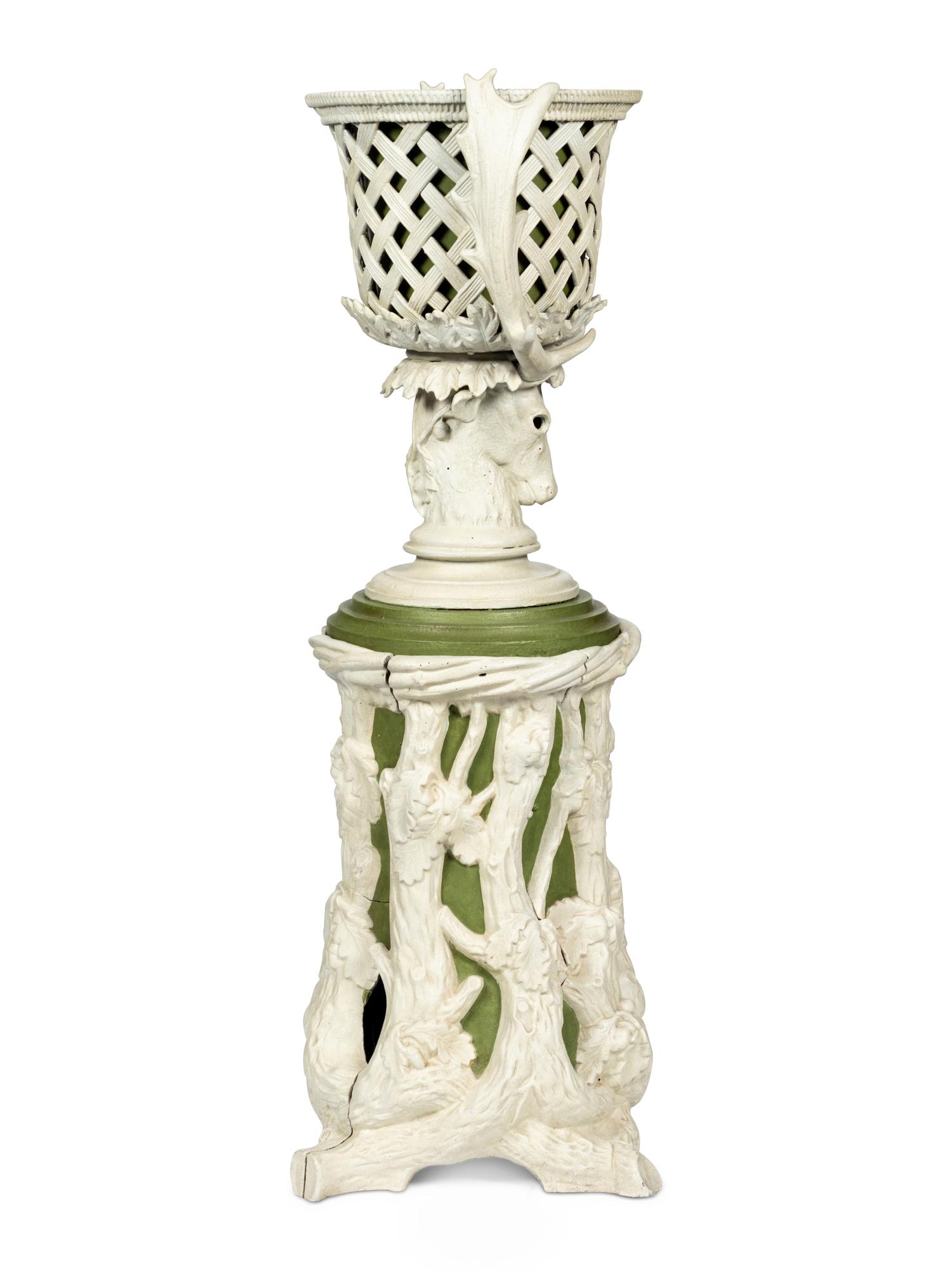 A Pair of Victorian Cream and Green-Painted Cast Metal Jardinières