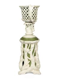 A Pair of Victorian Cream and Green-Painted Cast Metal Jardinières