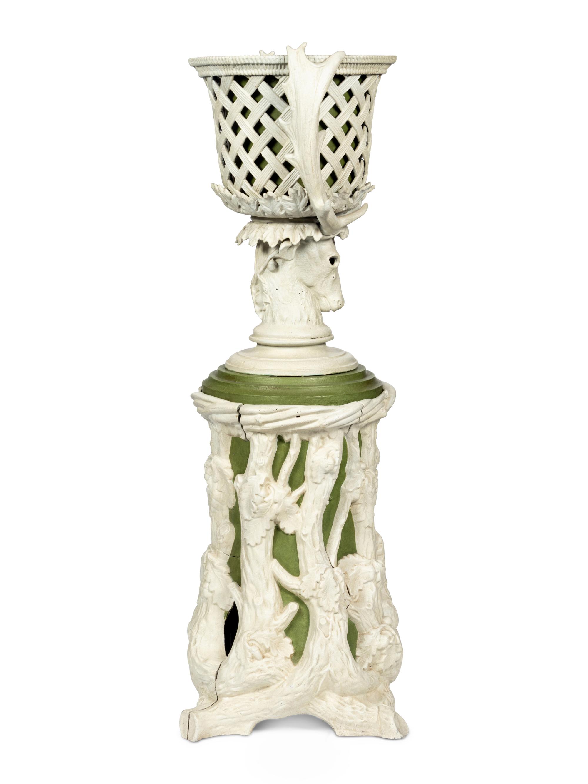 A Pair of Victorian Cream and Green-Painted Cast Metal Jardinières