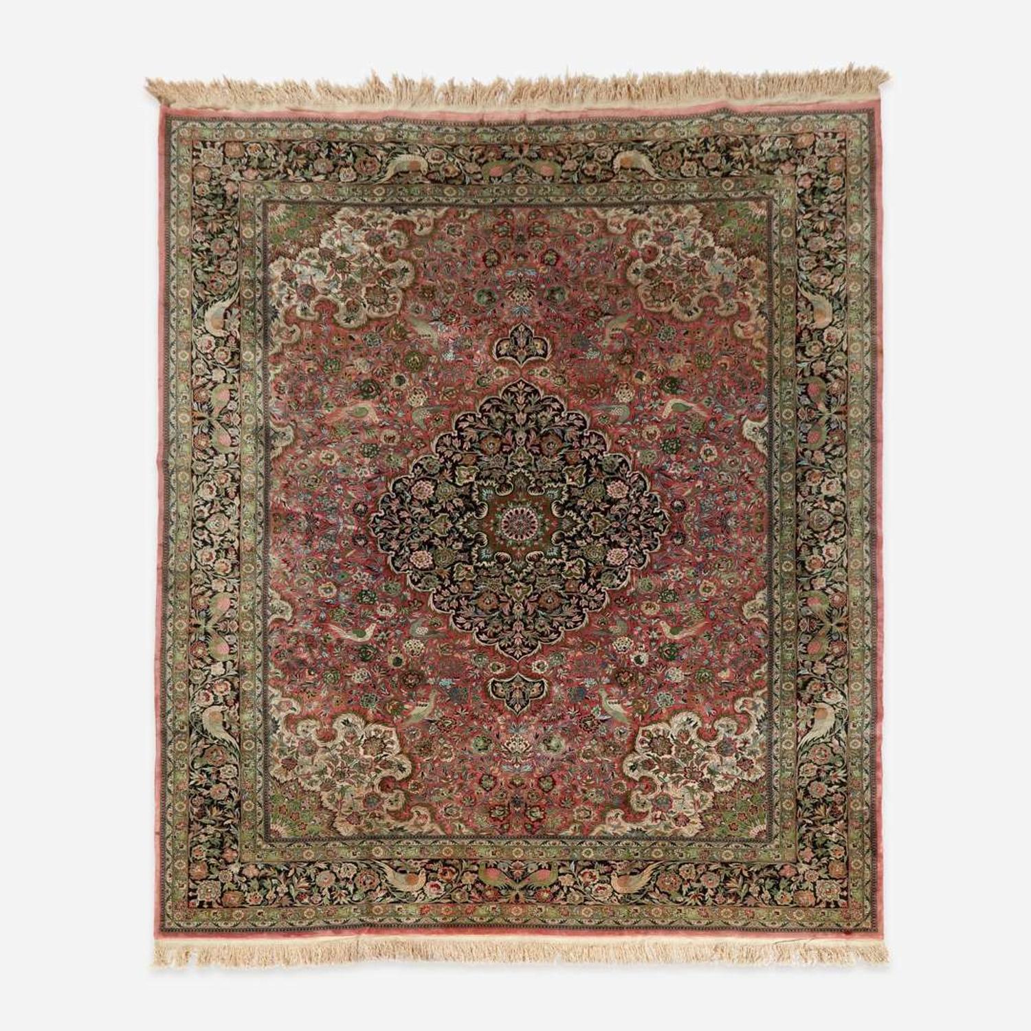 A Chinese Qum Design Silk Carpet 20th century