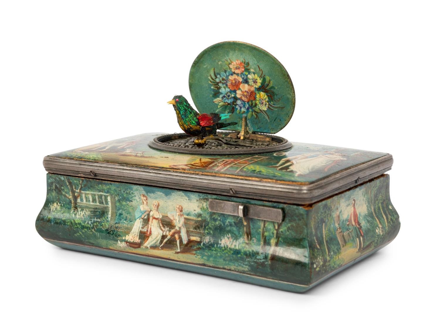 A Polychrome Painted German Singing Bird Box
