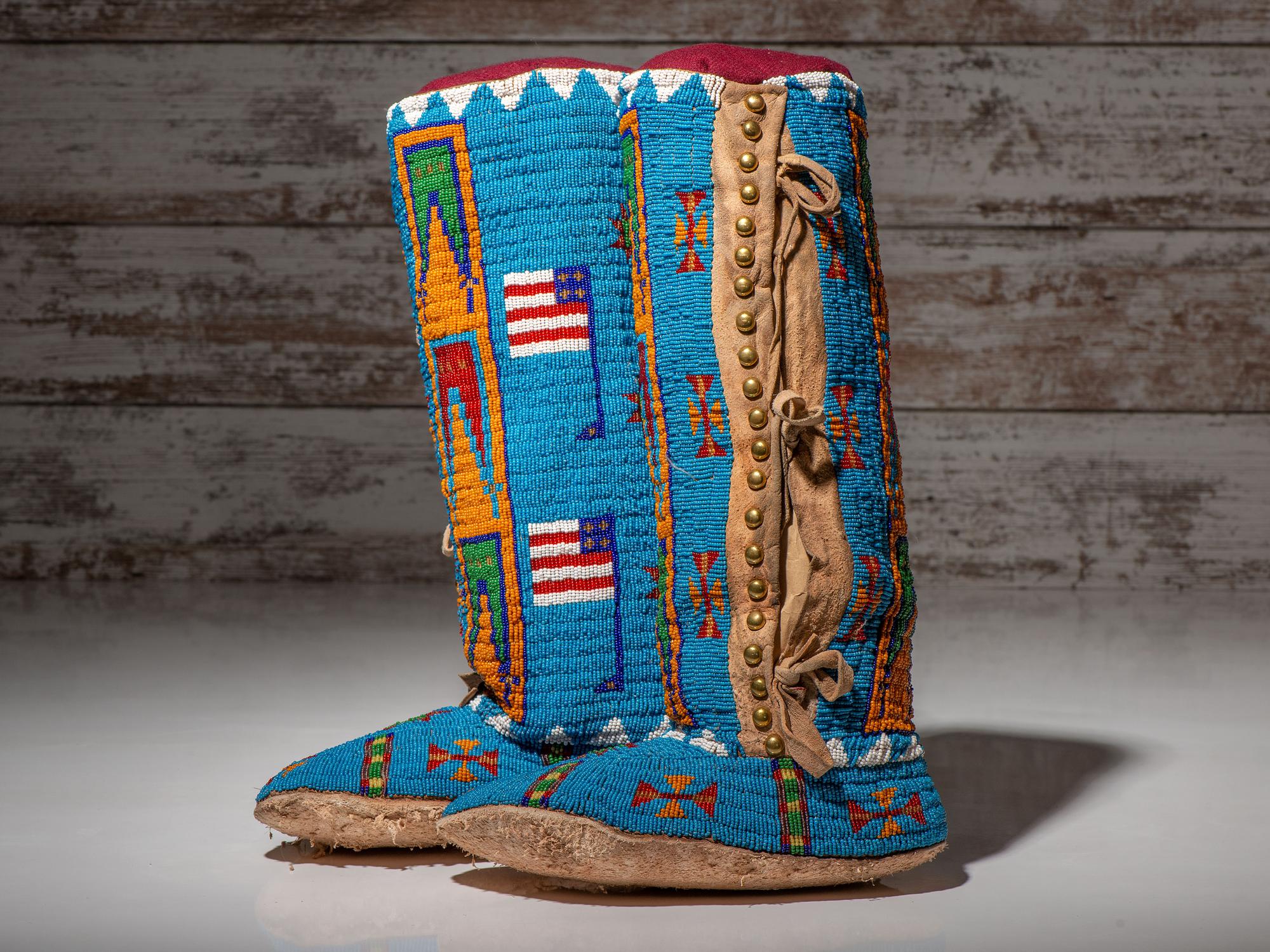 Beaded Dress and Boot Moccasins, with American Flags