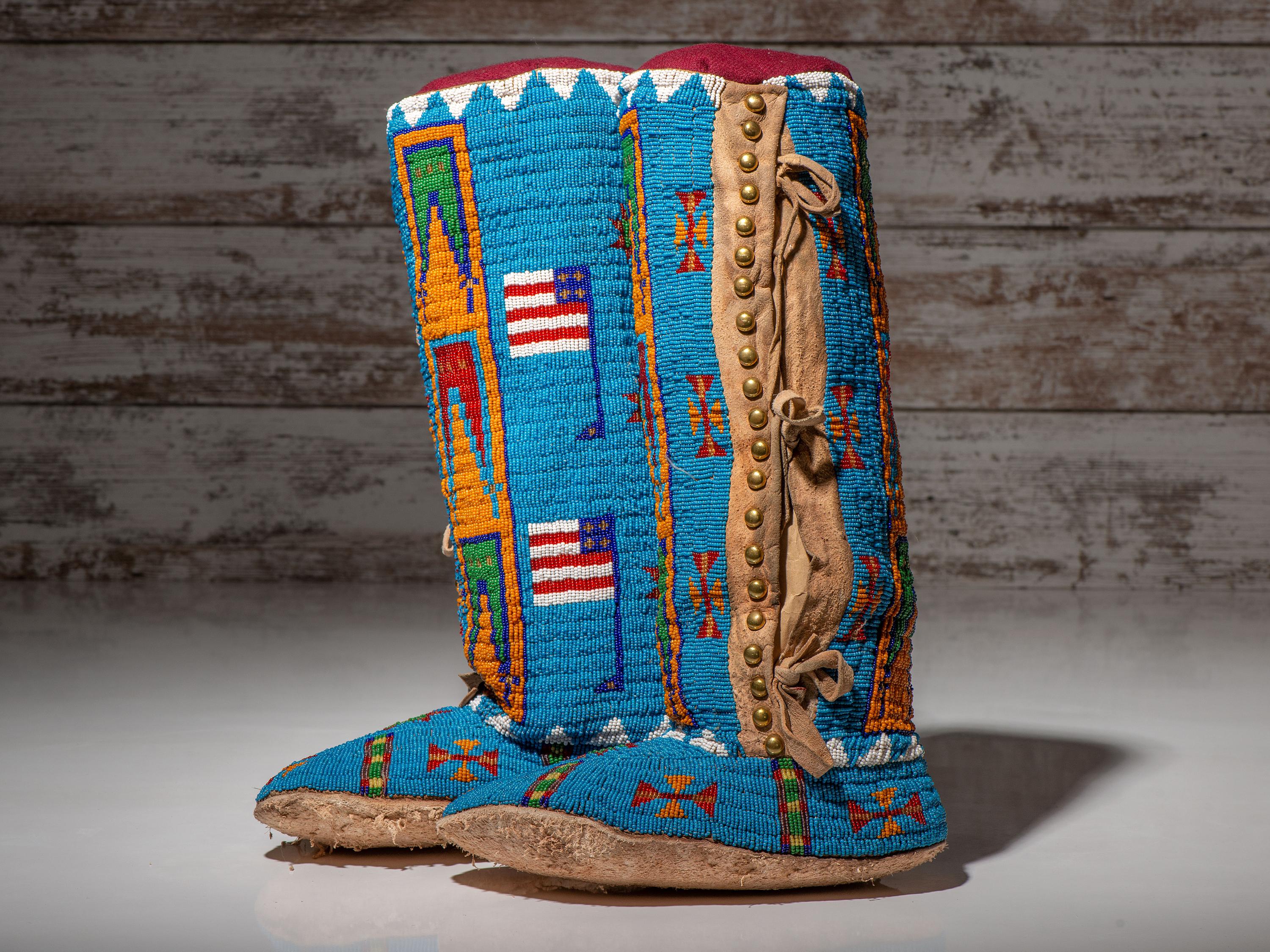 Beaded Dress and Boot Moccasins, with American Flags