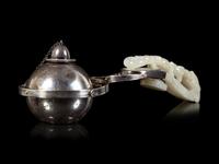 A White Jade Mounted Silver Gimbal Cigar Lighter