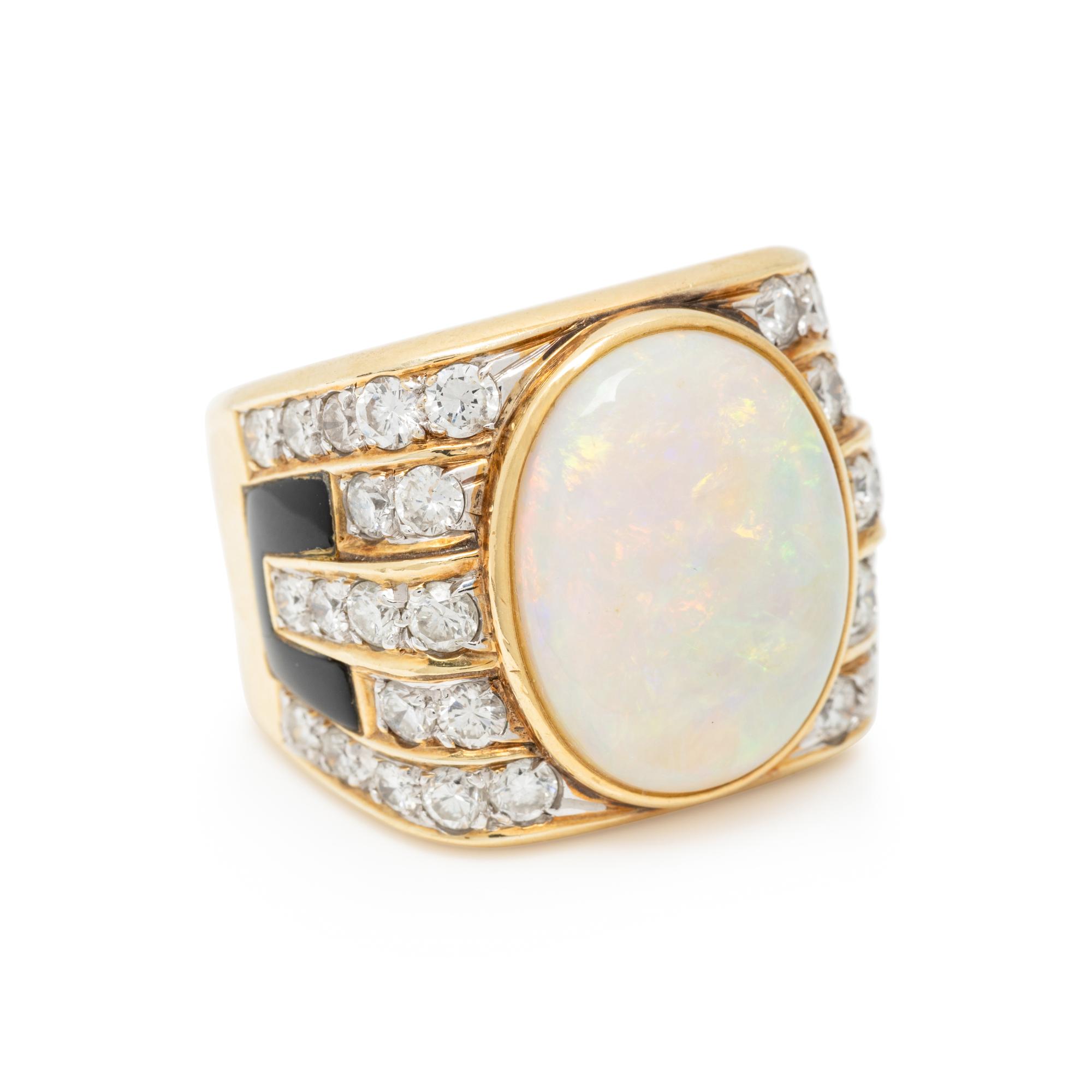OPAL, DIAMOND AND ENAMEL RING