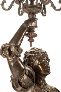 A Pair of Monumental French Carved Wood Ten-Light Torcheres