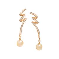 YELLOW GOLD, DIAMOND AND CULTURED PEARL CONVERTIBLE EARCLIPS