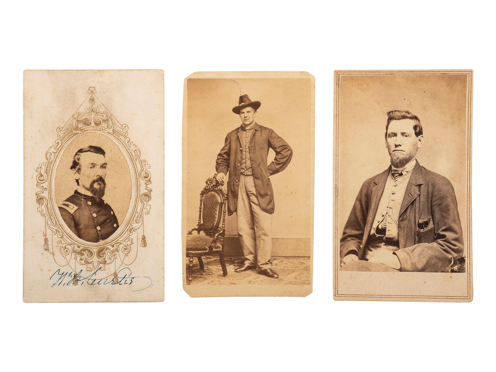 [CIVIL WAR]. A trio of 3 CDVs, including signed portrait of Major William Baker Curtis, 12th West Virginia Infantry Regiment.