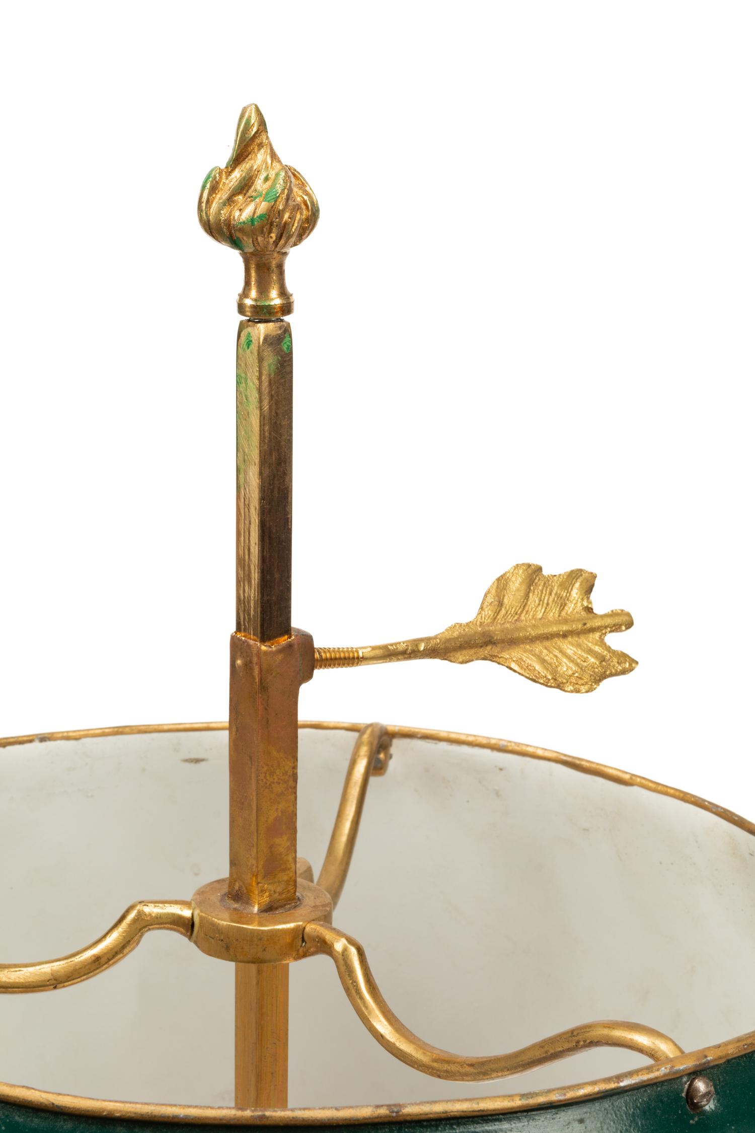 A Pair of Brass Bouillotte Lamps with Tole Shades