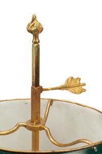 A Pair of Brass Bouillotte Lamps with Tole Shades