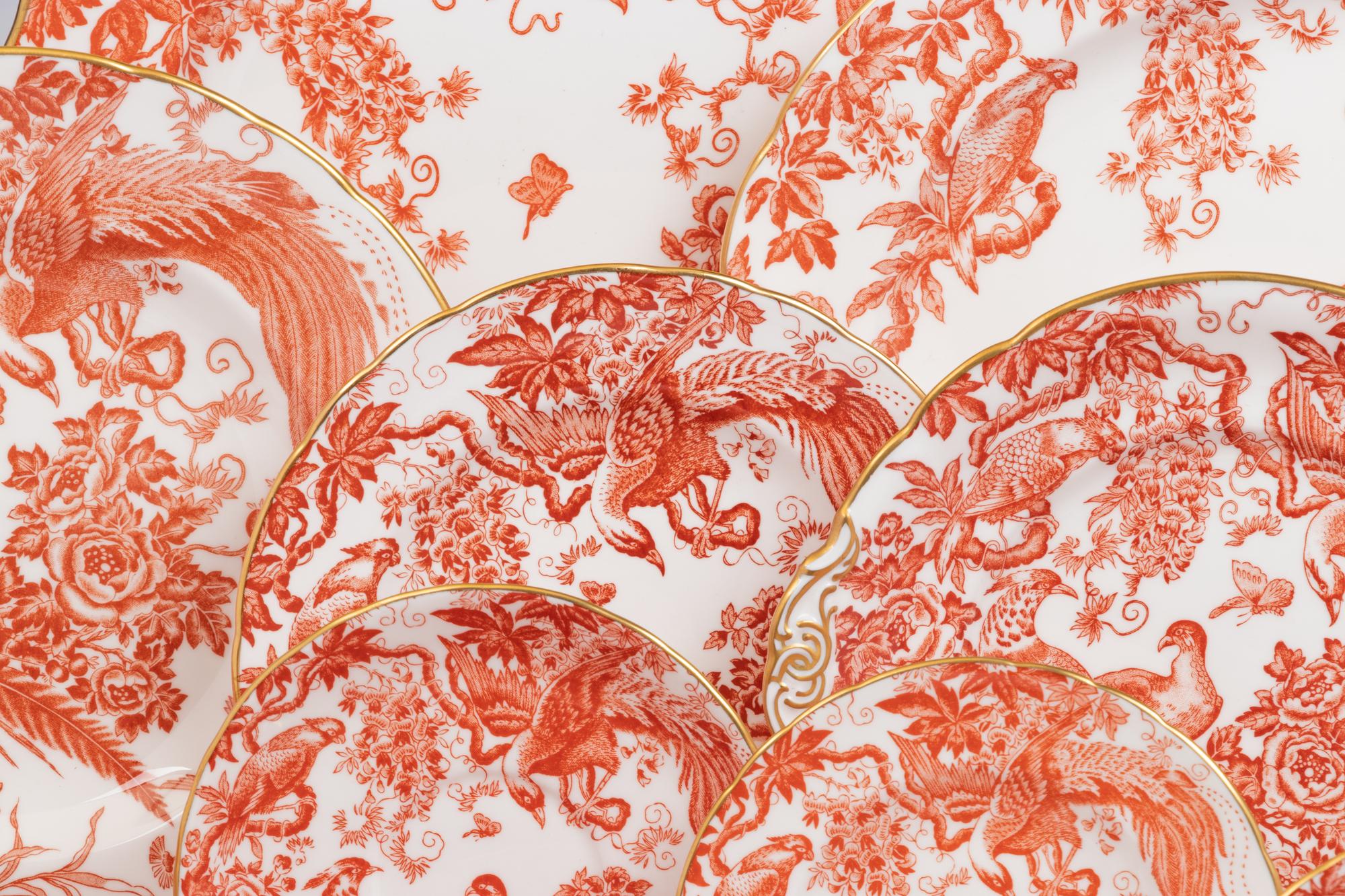 A Royal Crown Derby Red Aves Porcelain Dinner Service
