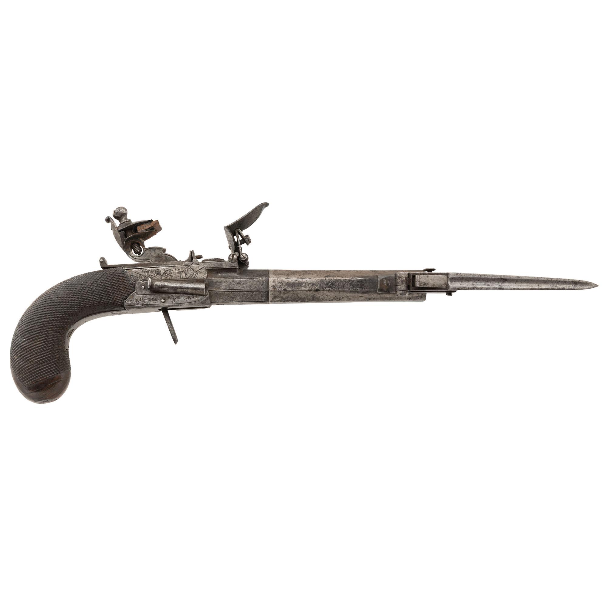 Flint Box Lock Twist Off Barrel Pistol with Snap Bayonet by Henry Nock