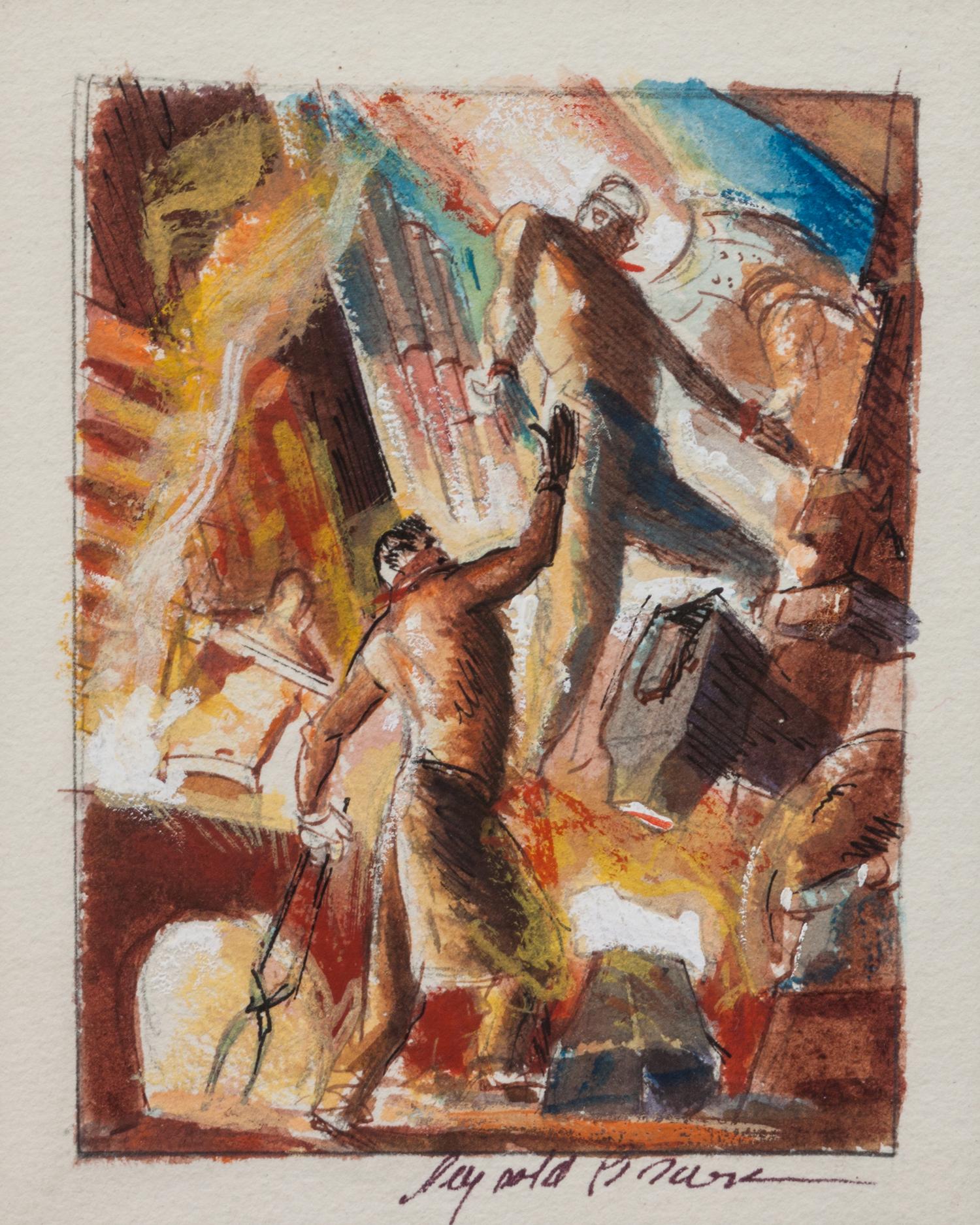 Reynold Brown, (American, 1917-1991), Two works: Steelworkers #1 and Steelworkers #2