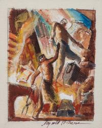Reynold Brown, (American, 1917-1991), Two works: Steelworkers #1 and Steelworkers #2
