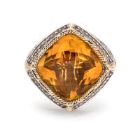 A Sterling Silver, 18 Karat Yellow Gold, Citrine, and Diamond Ring, Effy,