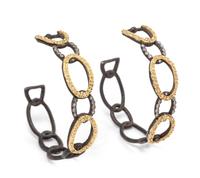 A Pair of Sterling Silver, 18 Karat Yellow Gold and Diamond 'Old World' Hoop Earrings, Armenta, 9.05 dwts.
