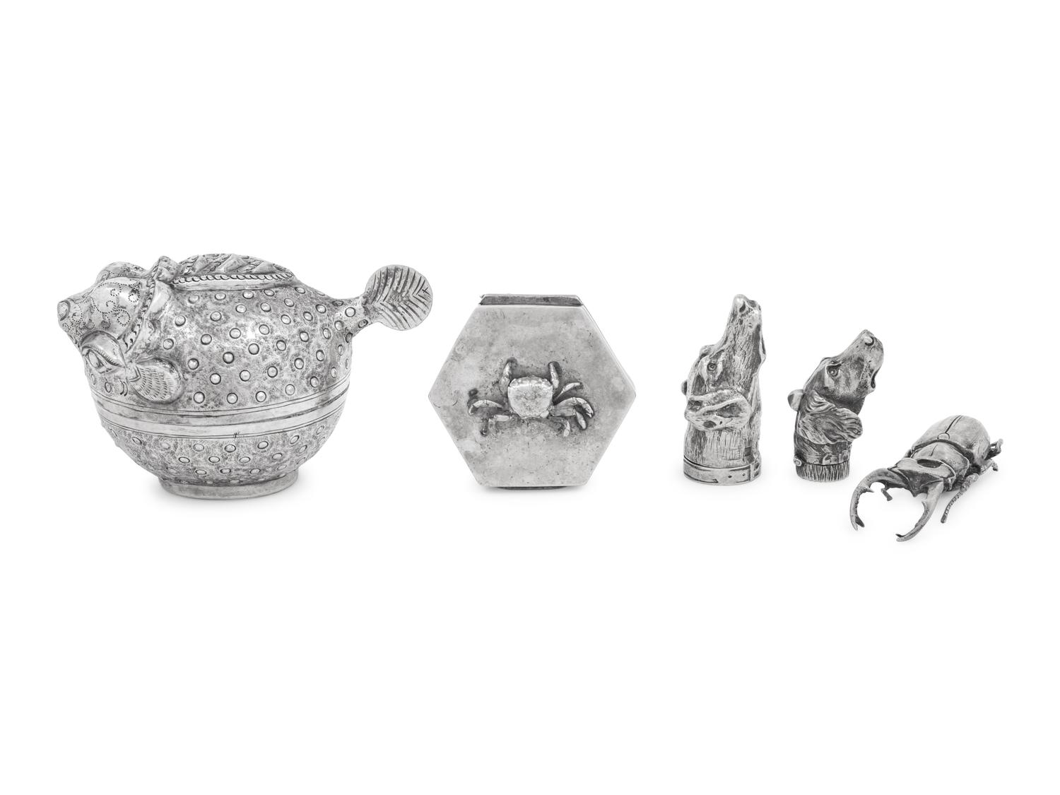 Five Silver Zoomorphic Articles