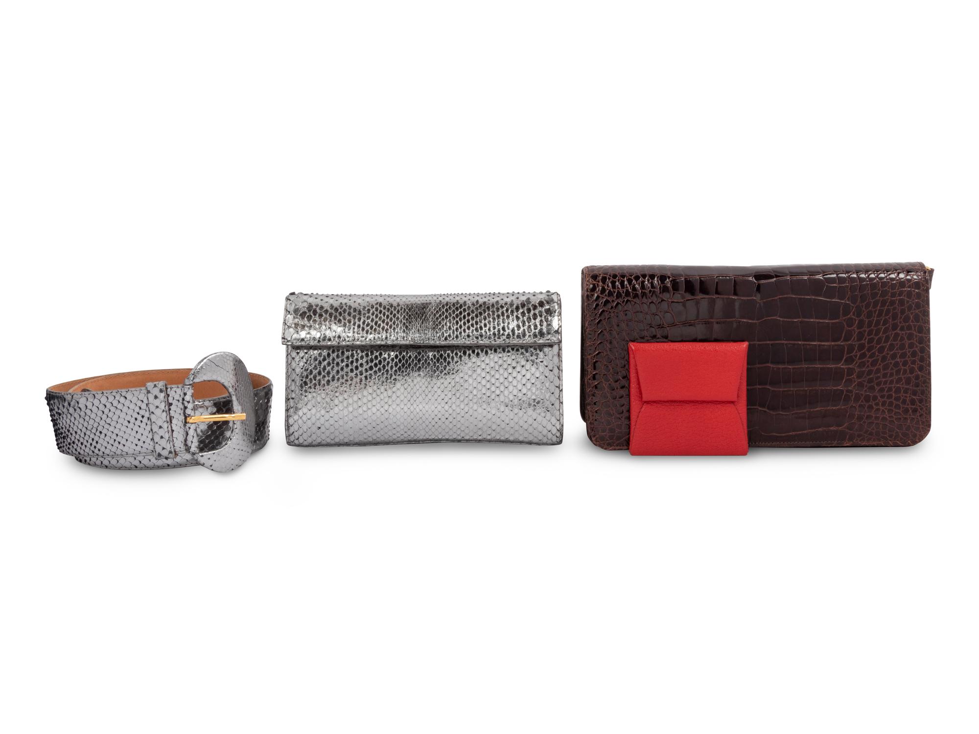 Four Items: Hermès Coin Purse, Manolo Blahnik Crocodile Clutch, Nancy Gonzalez Belt & Clutch, 2000-10s