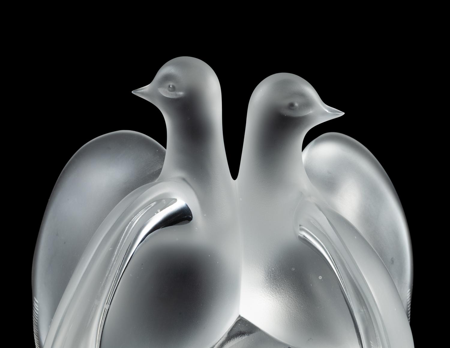 Two Lalique Dove Figures