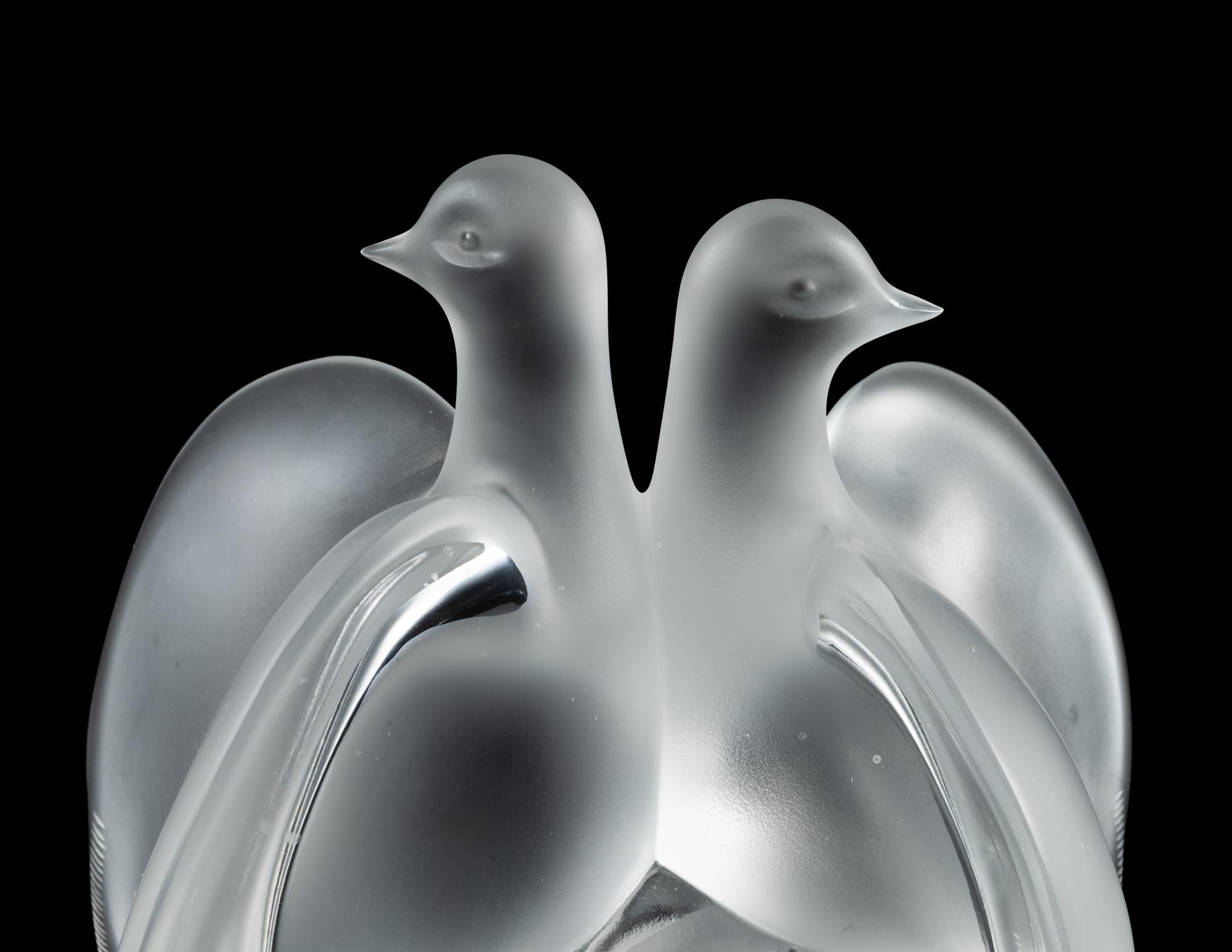 Two Lalique Dove Figures