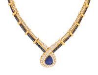 YELLOW GOLD, SAPPHIRE AND DIAMOND NECKLACE