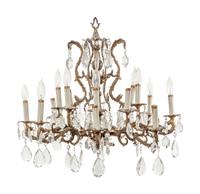 A Continental Gilt Metal and Cut Glass Sixteen-Light Chandelier