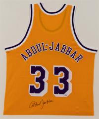 A Kareem Abdul-Jabbar Los Angeles Lakers Signed Autograph Jersey Display (Online Authentics Hologram),