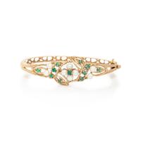 CHRYSOPRASE, CULTURED PEARL, AND YELLOW GOLD BANGLE BRACELET