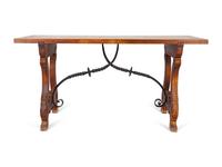 A Spanish Colonial Style Walnut Trestle Table with Wrought Iron Stretcher — 19TH CENTURY