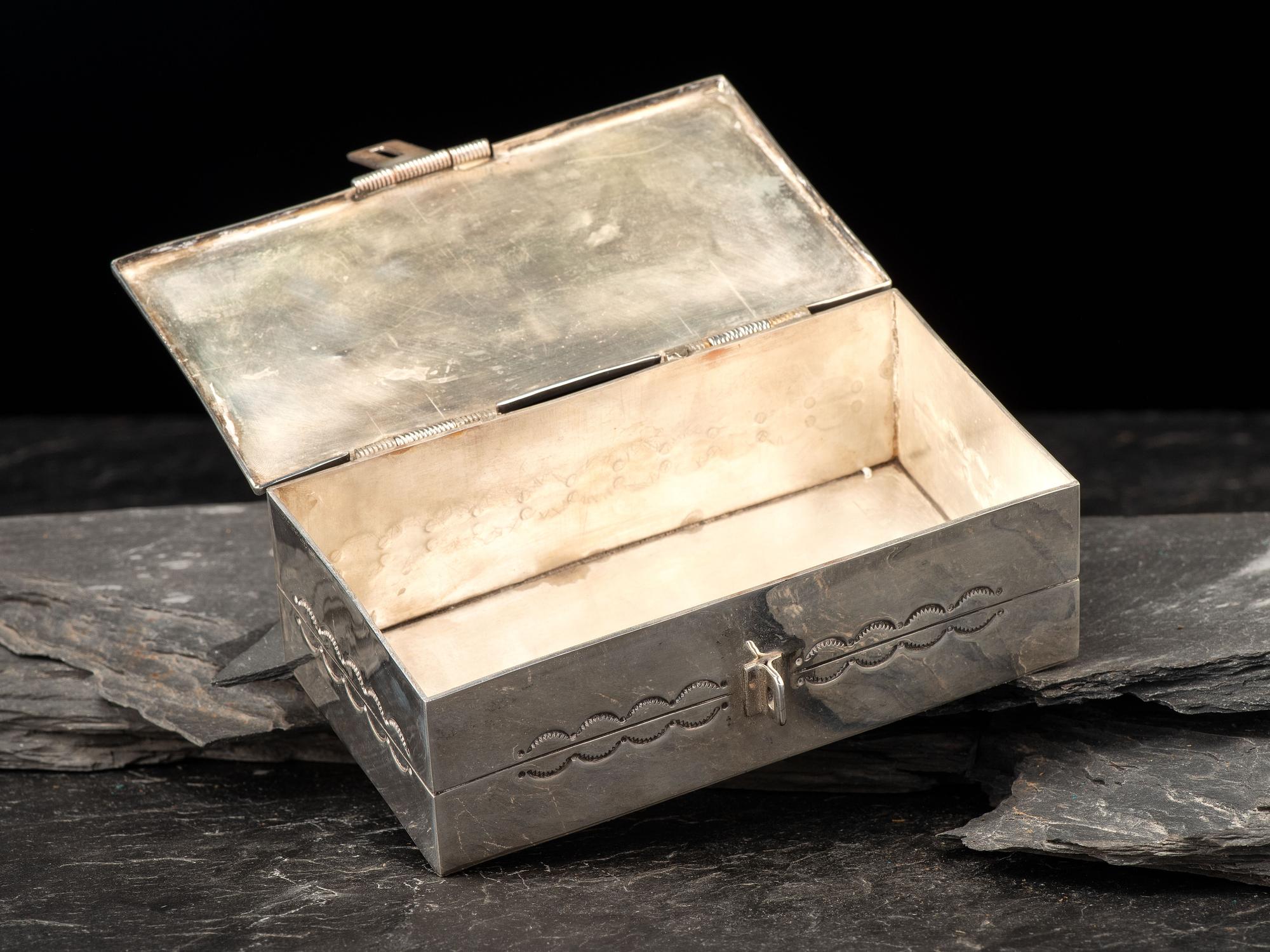 Mosaic Inlay Fire God Figure on Navajo Sterling Silver Box