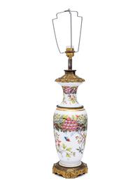 A French Painted Opaline Glass Vase Mounted as a Lamp